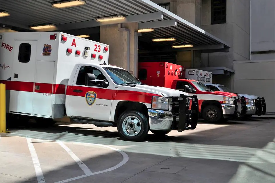 An ambulance parked outside of an ER